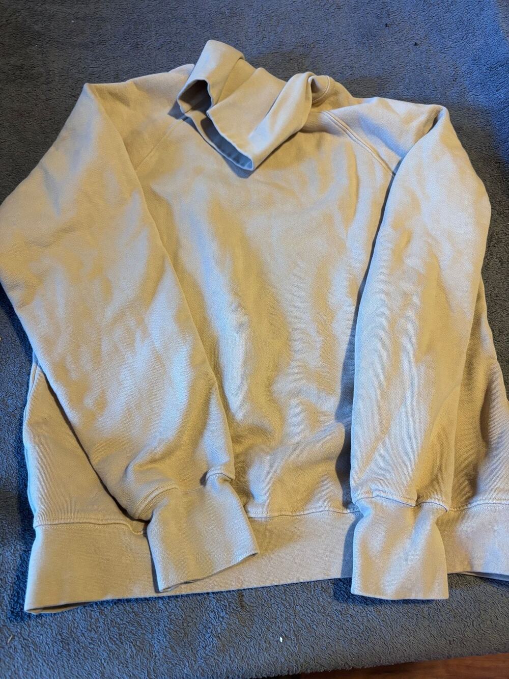 Les Tien Hoodie Sweatshirt Unisex Beige Fleece Lined Pullover Raglan Cuff Cozy